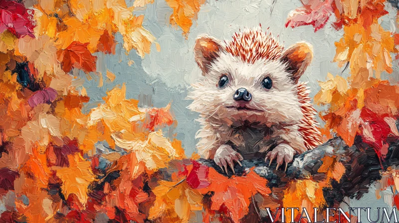 Hedgehog and Vibrant Fall Foliage Art AI Image