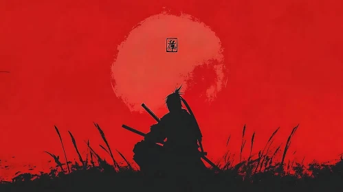 Warrior Silhouette with Swords