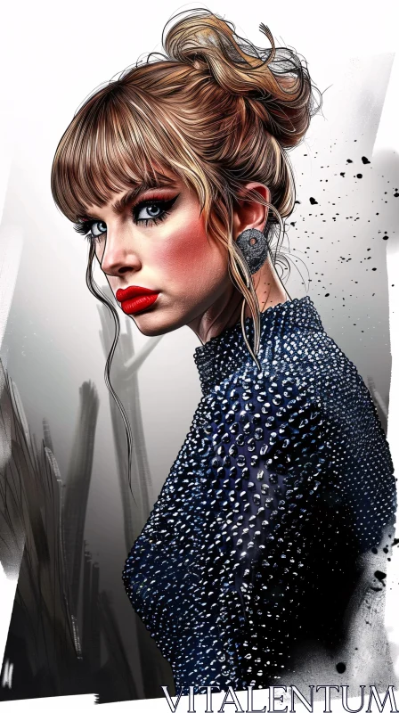 AI ART Taylor Swift in Sparkling Blue Crystal Dress