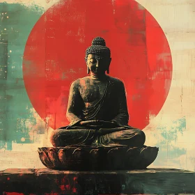 Meditative Buddha Art with Bold Red Sun