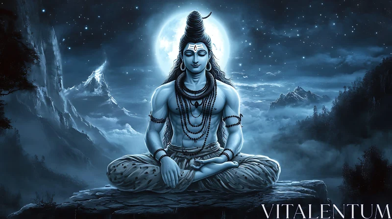 Deity Meditating Under the Moon AI Image