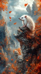 Nature Scene with Hedgehog and Rocky Heights