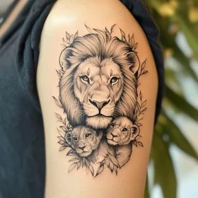 Monochrome Lion Cubs Tattoo