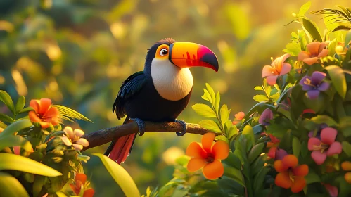 Whimsical Toucan Among Blossoms