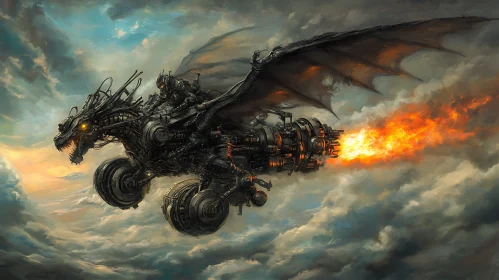 Mechanical Dragon Flight Above the Clouds