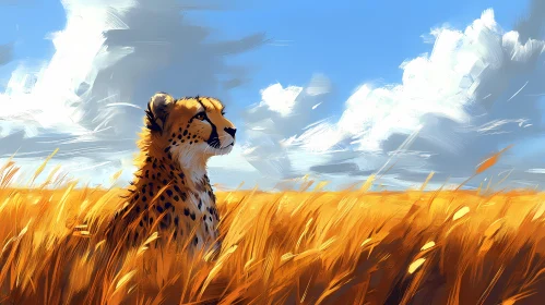 Cheetah in Sunlit Grasslands