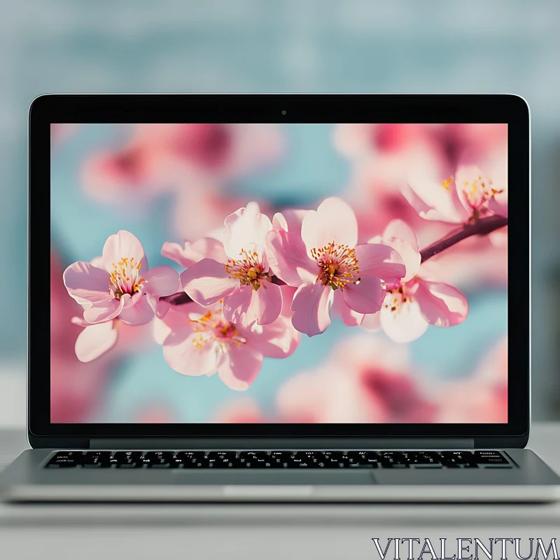 AI ART Cherry Blossom Display on Laptop