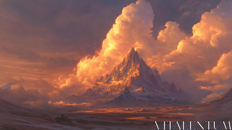 AI ART Sunset-Illuminated Peaks with Dramatic Clouds