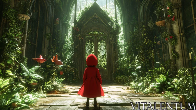 AI ART Enchanted Forest Entrance with Girl in Red