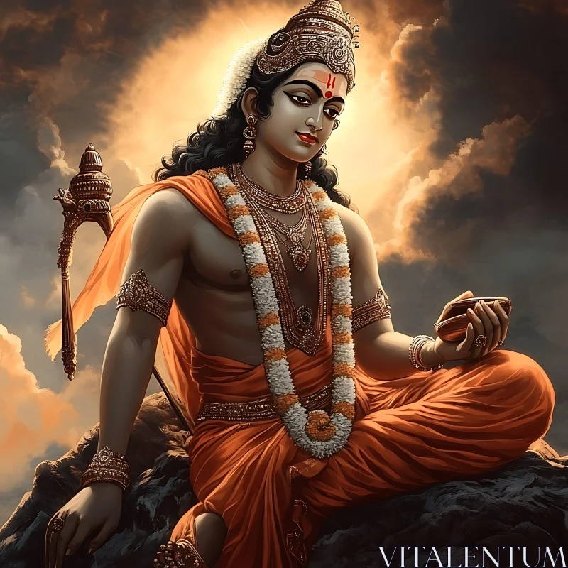 Divine Rama Amidst Celestial Clouds AI Image