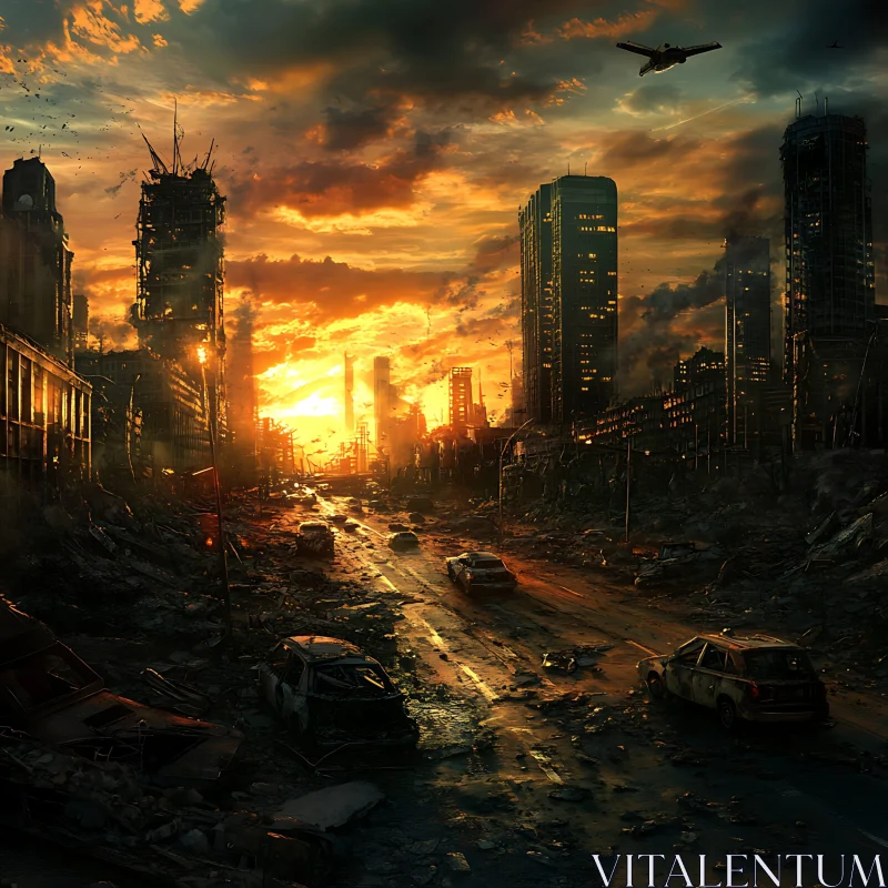 AI ART Ruined City: Sunset Aftermath