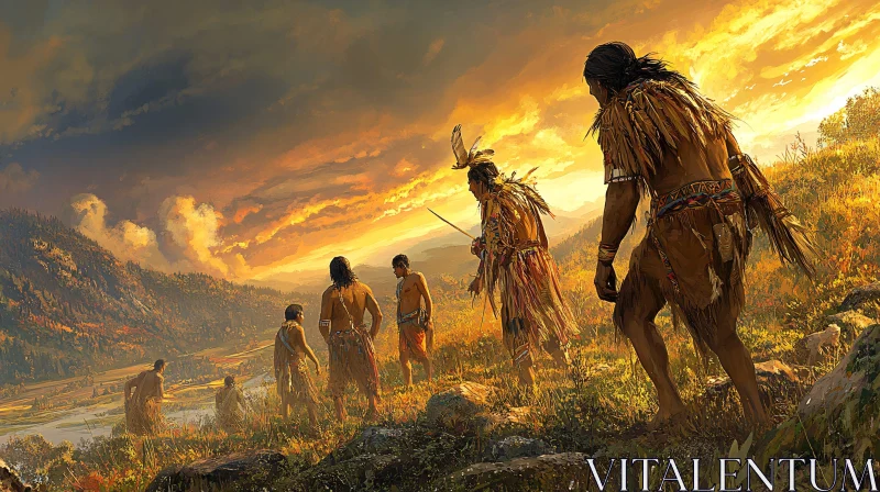 Indigenous People Journey at Dusk AI Image