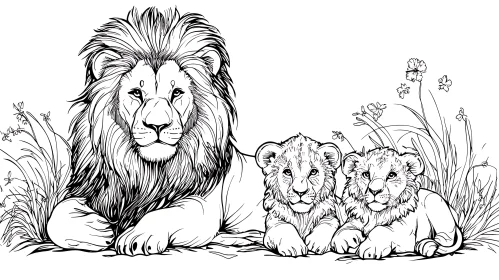 Lion and Cubs Illustration