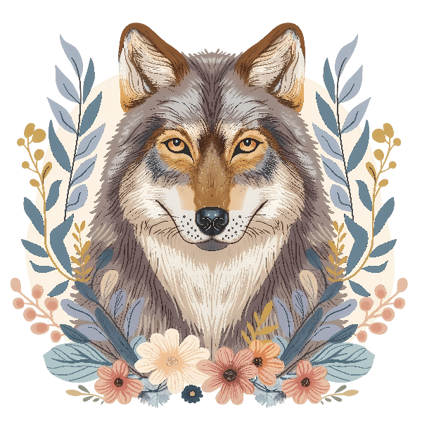 POD Design Wolf and Floral Design