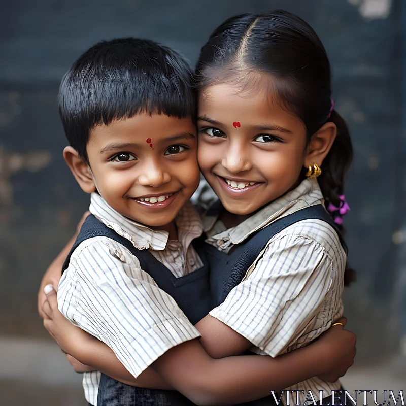 AI ART Children's Affection: A Heartwarming School Portrait