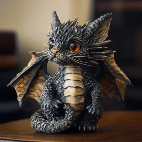Whimsical Dragon-Cat Hybrid Sculpture