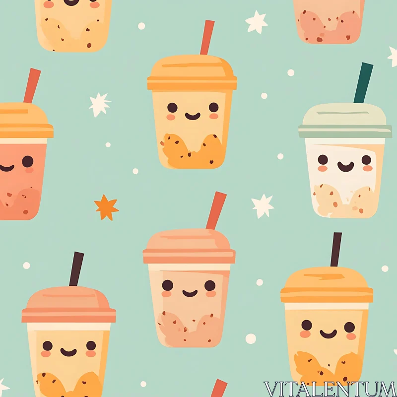 AI ART Playful Boba Tea Seamless Artwork