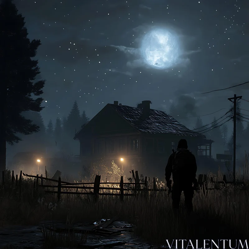 Night Scene with Figure and Moon AI Image