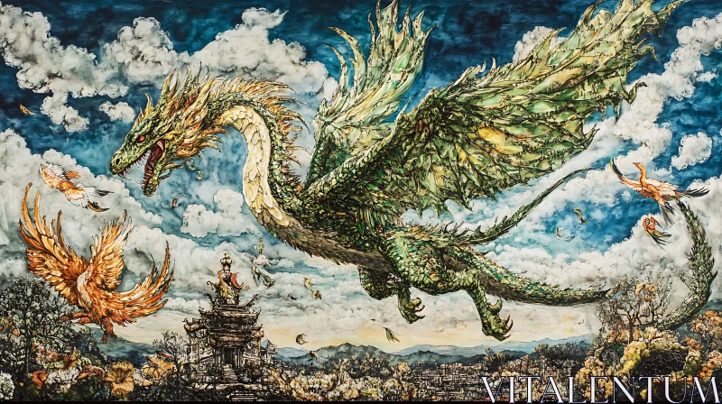 AI ART Flying Dragon over the City