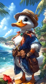 Adventurous Duck on a Sunny Beach