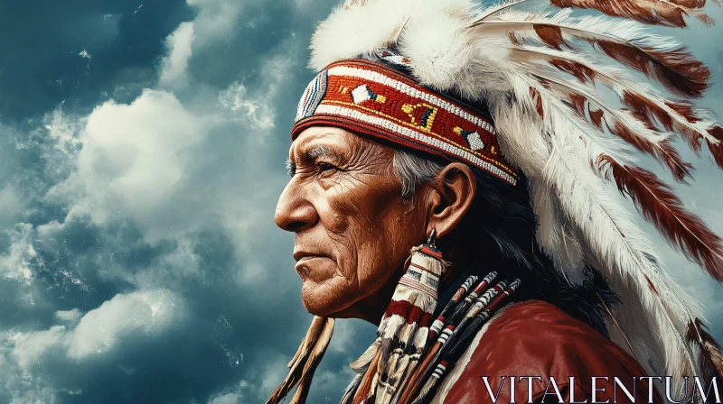 Indigenous Man Portrait in Traditional Headdress AI Image