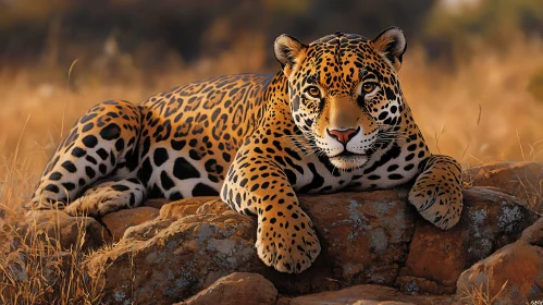 Leopard on Rocks in Nature