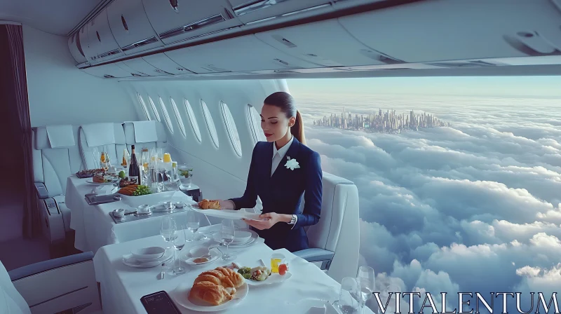 Opulent Airplane Cabin with Skyline View AI Image