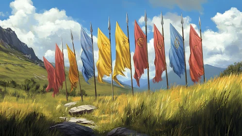 Colorful Flags on a Hillside