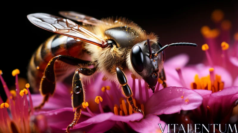 Bee on Pink Flower: A Dark and Gritty Rendering AI Image