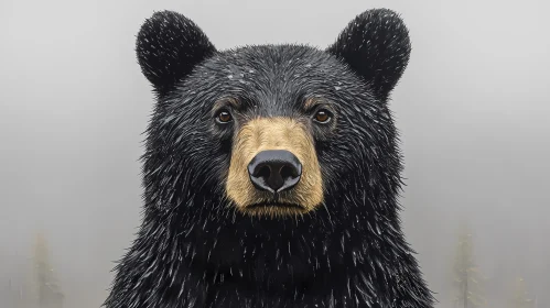 Bear Portrait in Foggy Woodland