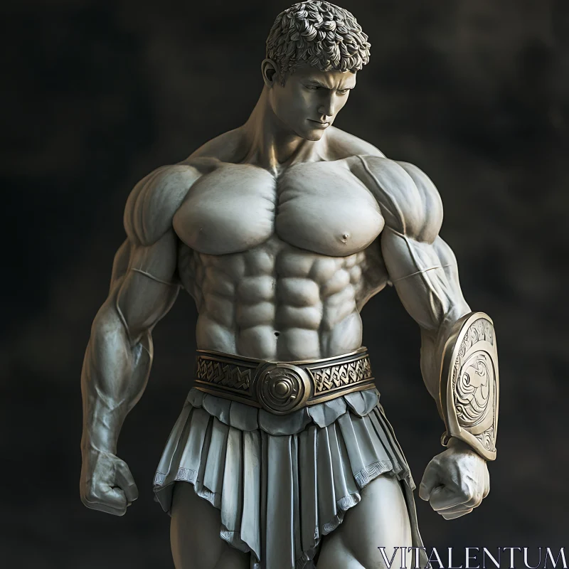 AI ART Stone Sculpture of a Muscular Man