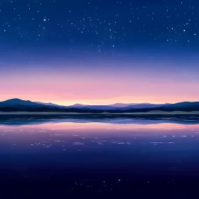Starry Sunset Lake Reflection