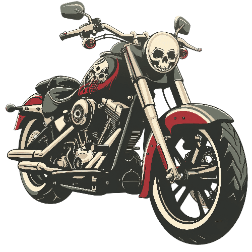 Cartoon Motorcycle with Skull Design Illustration POD Design