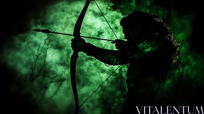 AI ART Silhouette of Archer with Bow and Arrow