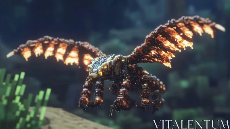 AI ART Blocky Dragon with Fiery Wings Artwork