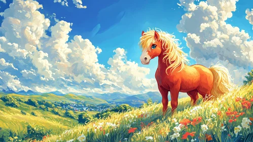 Vibrant Pony on a Hilltop