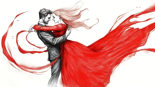 Passionate Dance: A Couple in Red and Grey