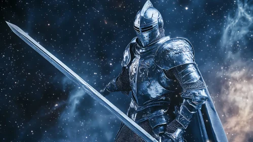 Knight in Armor Against Starry Sky