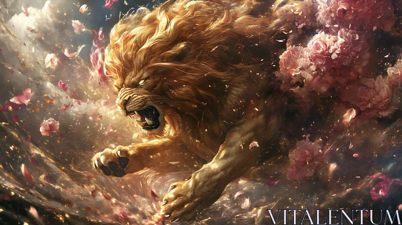 Floral Lion Roar AI Image