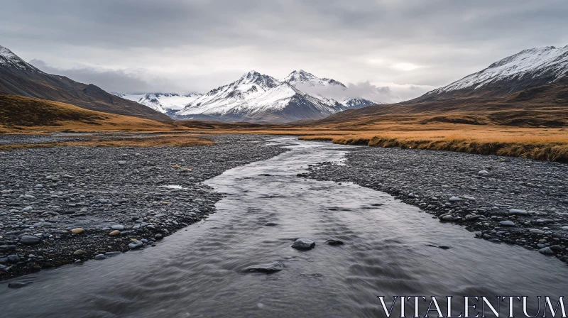 AI ART Snowy Mountains and River Landscape