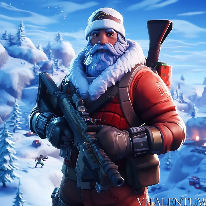 Armed Santa in Winter Wonderland AI Image