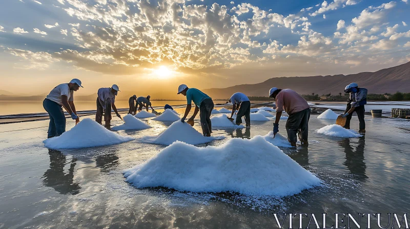 Salt Workers at Dusk AI Image