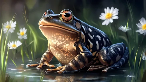 Detailed Image of a Frog with Flowers