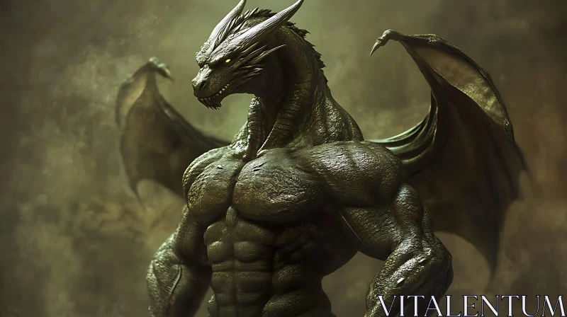 AI ART Muscular Dragon with Wings Spread