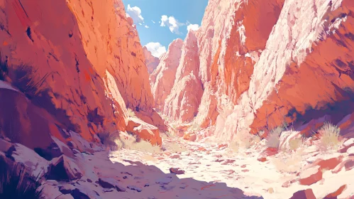 Canyon View with Orange-Hued Rocks and Clear Blue Sky