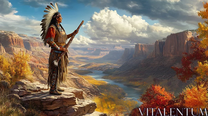 AI ART Indigenous Man Overlooking Canyon