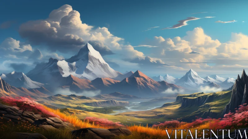 Whimsical Mountain Landscape - A Blend of Cartoonish and Realistic Art AI Image