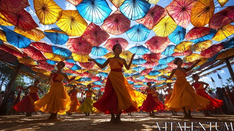 AI ART Colorful Umbrellas and Dancing Women