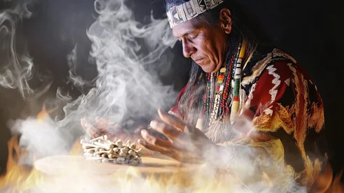 Shamanic Ceremony with Smoke and Fire