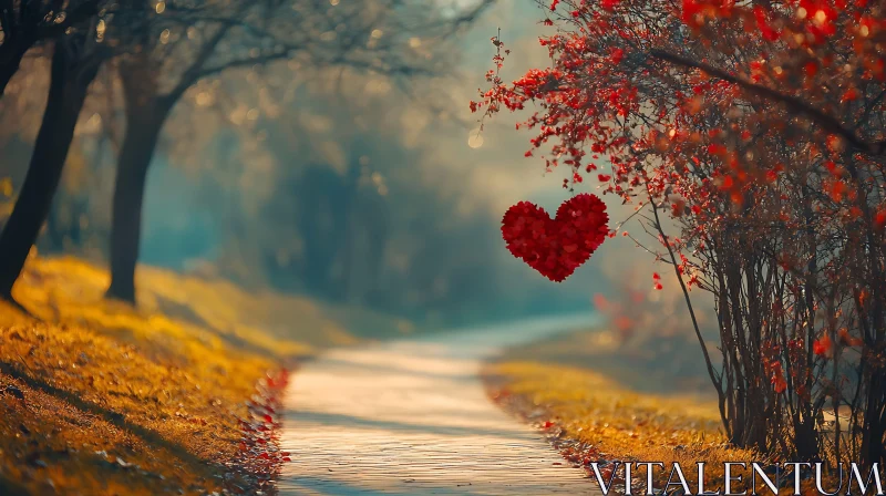 Autumnal Path with Floating Heart AI Image